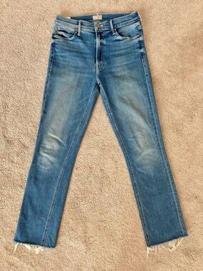 MOTHER Mid Rise Dazzler Ankle Fray Jeans Riding the Cliffside Size 27